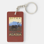 Karibu-Szene - Sitka, Alaska Schlüsselanhänger (Rückseite)