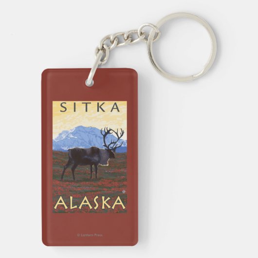 Karibu-Szene - Sitka, Alaska Schlüsselanhänger (Rückseite)