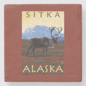 Karibu-Szene - Sitka, Alaska Steinuntersetzer (Vorderseite)