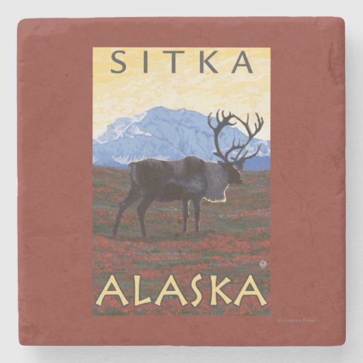 Karibu-Szene - Sitka, Alaska Steinuntersetzer (Vorderseite)