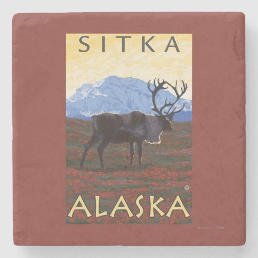 Karibu-Szene - Sitka, Alaska Steinuntersetzer (Vorderseite)