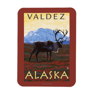 Karibu-Szene - Valdez, Alaska Magnet