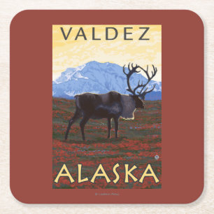 Karibu-Szene - Valdez, Alaska Rechteckiger Pappuntersetzer