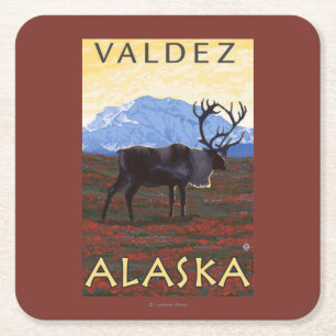Karibu-Szene - Valdez, Alaska Rechteckiger Pappuntersetzer