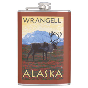 Karibu-Szene - Wrangell, Alaska Flachmann