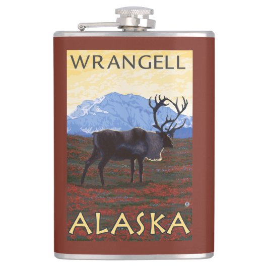 Karibu-Szene - Wrangell, Alaska Flachmann (Vorderseite)