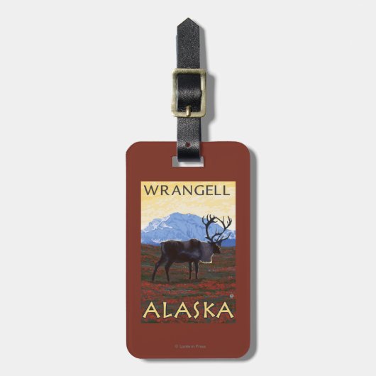 Karibu-Szene - Wrangell, Alaska Gepäckanhänger (Vorderseite vertikal)