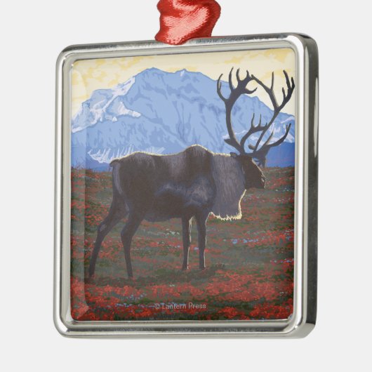 Karibu-Szene - Yukon, Alaska Silbernes Ornament (Links)