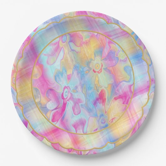 Kariert-5-Scallop--gemalt-Florals- Pappteller (Vorderseite)