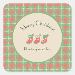Kariert auf Weihnachten grüner Basis Quadratischer Aufkleber