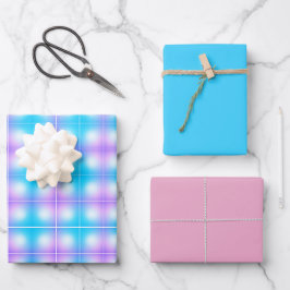 Kariert Baby Blue Wrapping Paper Geschenkpapier Set