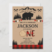 Kariert Bear Lumberjack Boys 1. Geburtstag Einladu Einladung (Vorderseite)