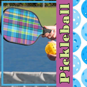Kariert Blau, Lila, Grün, Gelb-Türkis Madras Pickleball Schläger
