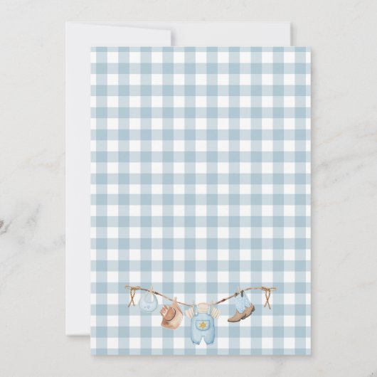 Kariert Blue Clothesline Western Rodeo 1. Geburtst Einladung (Rückseite)