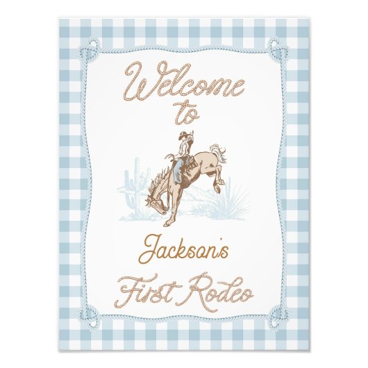 Kariert Blue First Rodeo Herzlich willkommen Gebur Fotodruck (Vorne)