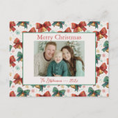 Kariert Bows Bells Foto Weihnachts Postkarte (Vorderseite)
