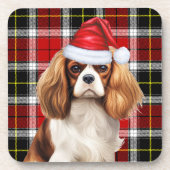 Kariert Cavalier King Charles Spaniel Santa Dog Getränkeuntersetzer (Vorderseite)