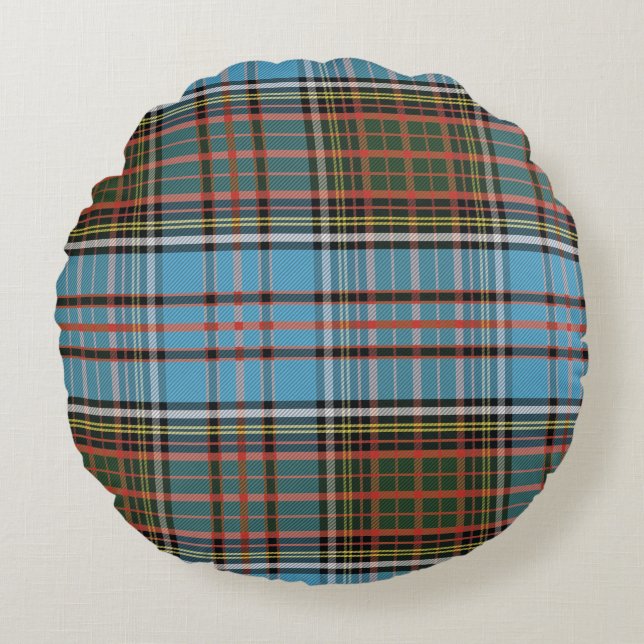 Kariert Clan Anderson Rustic Karo Tartan Rundes Kissen (Vorderseite)