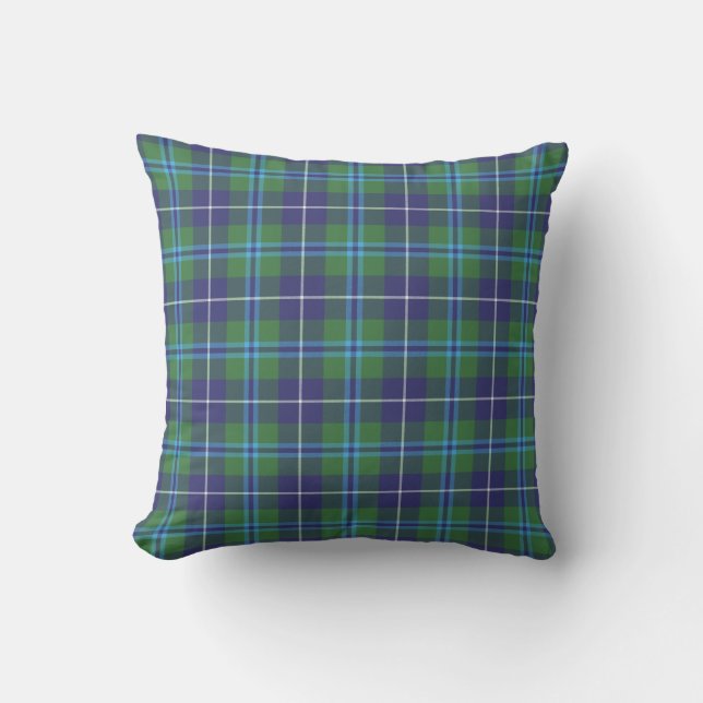 Kariert Clan Douglas Blue Green Karo Tartan Kissen (Vorderseite)