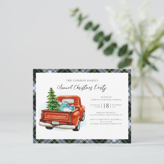 Kariert Clan Gordon Tartan Weihnachtsfeier Einladungspostkarte (Stehend Vorderseite)