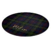 Kariert Clan Malcolm Green Lila Script Tartan Schneidebrett (Ecke)