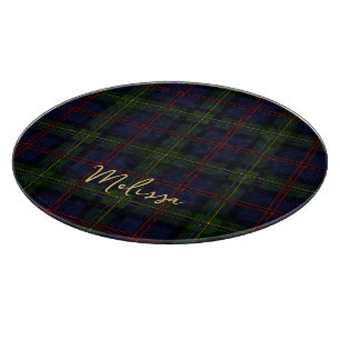 Kariert Clan Malcolm Green Lila Script Tartan Schneidebrett