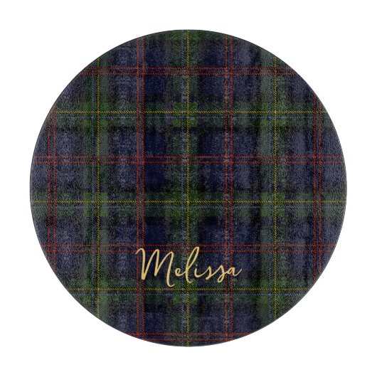 Kariert Clan Malcolm Green Lila Script Tartan Schneidebrett (Vorderseite)