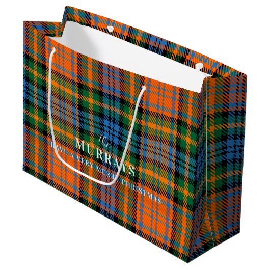 Kariert Clan Murray Blue Orange Green Tartan Große Geschenktüte (Vorderseite Schrägansicht)