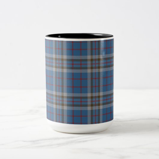 Kariert Clan Thompson Tartan Blue Gray Karo Zweifarbige Tasse (Mittel)