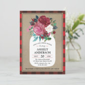 Kariert Country Mason Jar Bridal Dusche Einladung (Stehend Vorderseite)