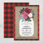 Kariert Country Mason Jar Bridal Dusche Einladung (Vorne/Hinten)