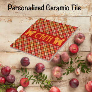 Kariert Doodle Golden Yellow Dog Personalisiert Fliese