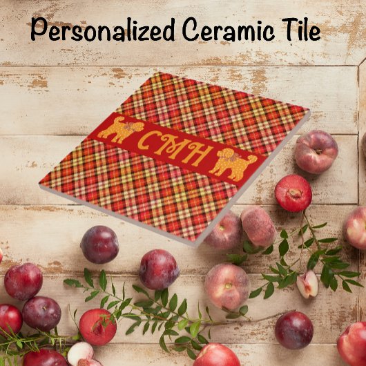 Kariert Doodle Golden Yellow Dog Personalisiert Fliese