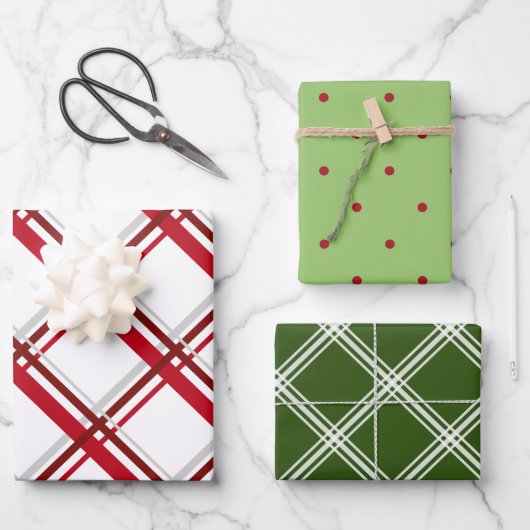 Kariert & Dots Weihnachtswrapping Paper Flat Sheet Geschenkpapier Set (Vorderseite)