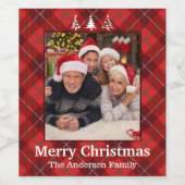 Kariert & drucken Personalisiertes Foto zu Weihnac Weinetikett (Einzelnes Label)