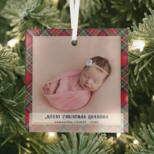 Kariert First Christmas Baby Foto Oma Tartan Ornament Aus Glas