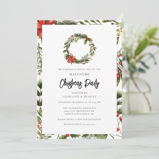 Kariert Floral Red Berries Party Tartan Einladung (Stehend Vorderseite)