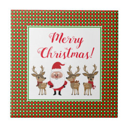 Kariert Frohe Weihnachten Custom Santa Claus Reind Fliese