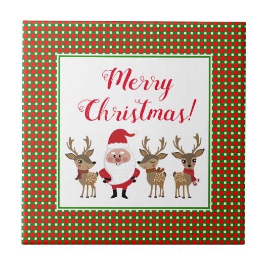 Kariert Frohe Weihnachten Custom Santa Claus Reind Fliese (Vorderseite)