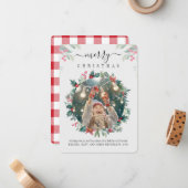 Kariert frohe Weihnachten Foto Mistletoe Mitteilungskarte (Vorderseite/Rückseite Beispiel)