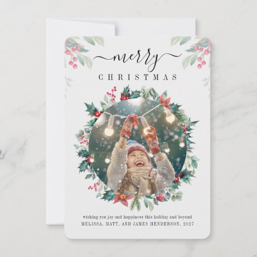 Kariert frohe Weihnachten Foto Mistletoe Mitteilungskarte (Vorderseite)