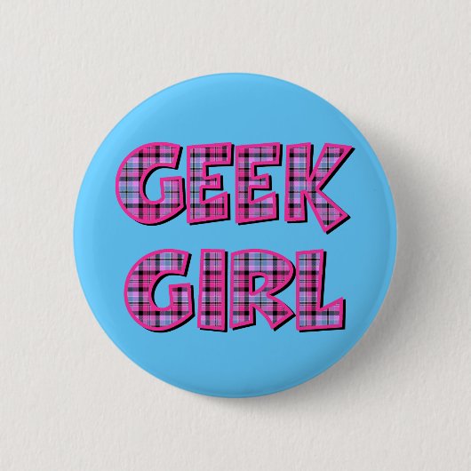 Kariert Geek Girl Design Button (Vorderseite)