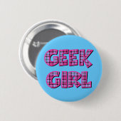 Kariert Geek Girl Design Button (Vorne & Hinten)