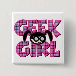 Kariert Geek Girl mit Grafik Button