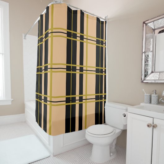 Kariert gestreiftes Schwarz und Rose Gold Duschvorhang (Beispiel)