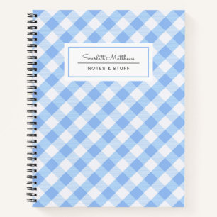 Kariert Gingham Blue Pattern Name Notebook Notizblock