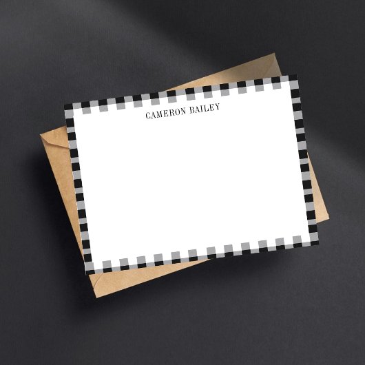 Kariert Gingham Buffalo Schwarz & Weiß Name Mitteilungskarte