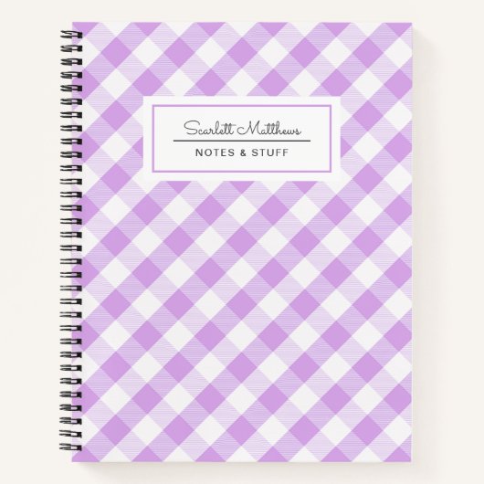 Kariert Gingham Lila Pattern Name Notebook Notizblock (Vorderseite)