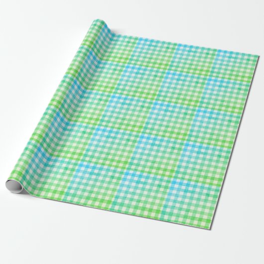 Kariert Gingham Lime Green Blue Modern Simple Karo Geschenkpapier (Ungerollt)