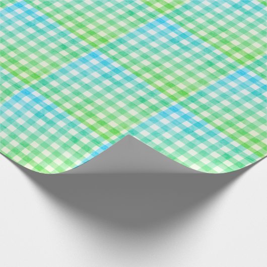 Kariert Gingham Lime Green Blue Modern Simple Karo Geschenkpapier (Ecke)